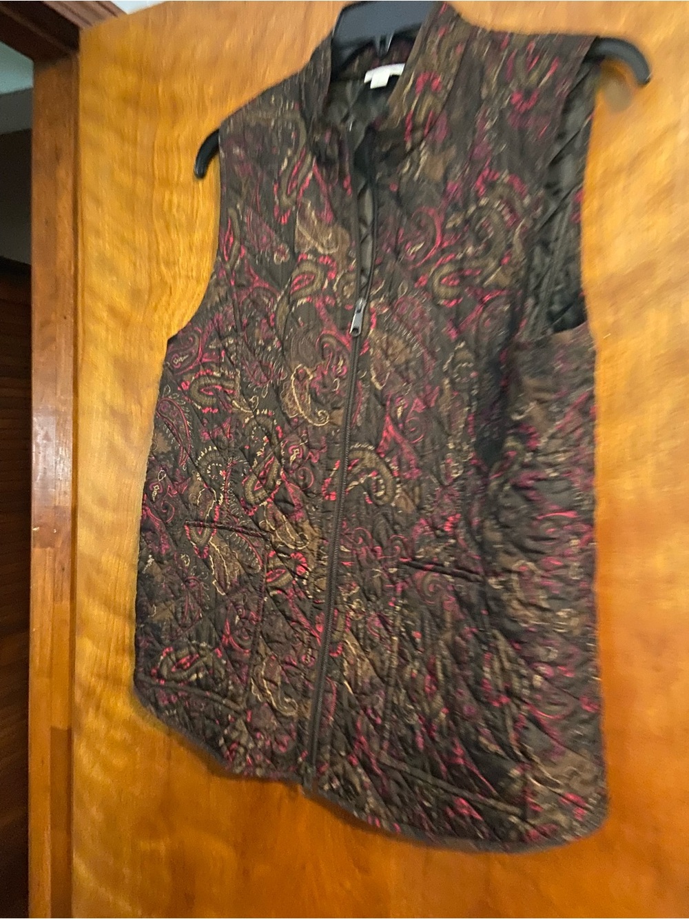 Heritage Quilted Paisley Zip Vest in Black, Burgundy and Gold